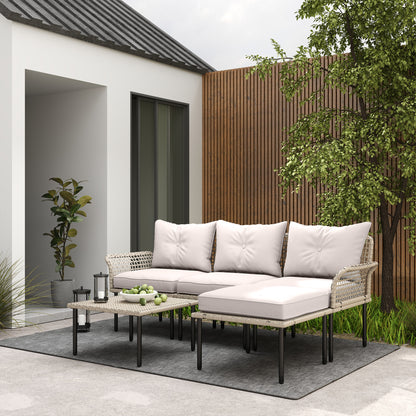 Outsunny Conjunto De Jardín De Ratán Sintético De 5 Piezas Crema_4