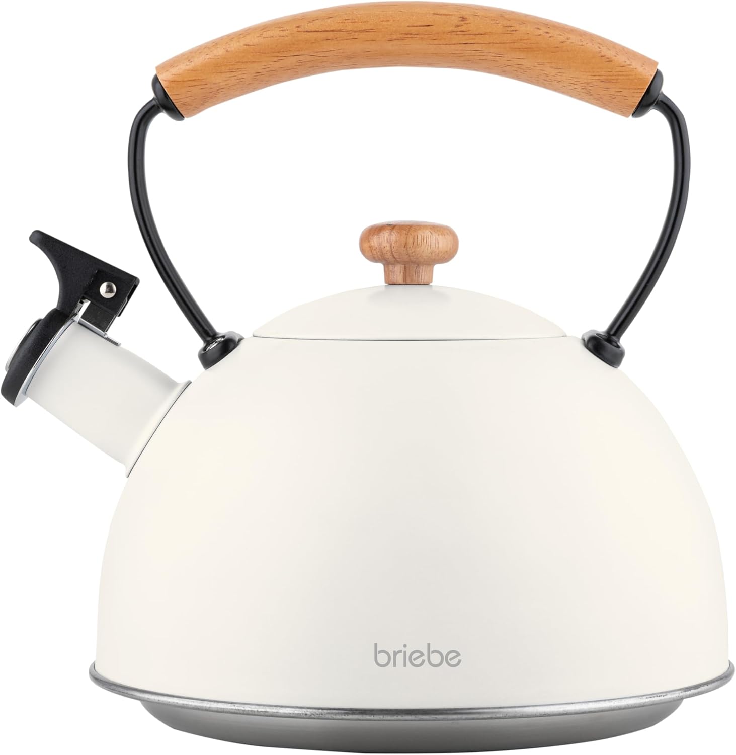 Briebe Tetera Con Silbato, Hervidor De Agua 2,3l, Inducción, Acero Inox, Vintage, Mango Madera, Nordic, Blanco_0