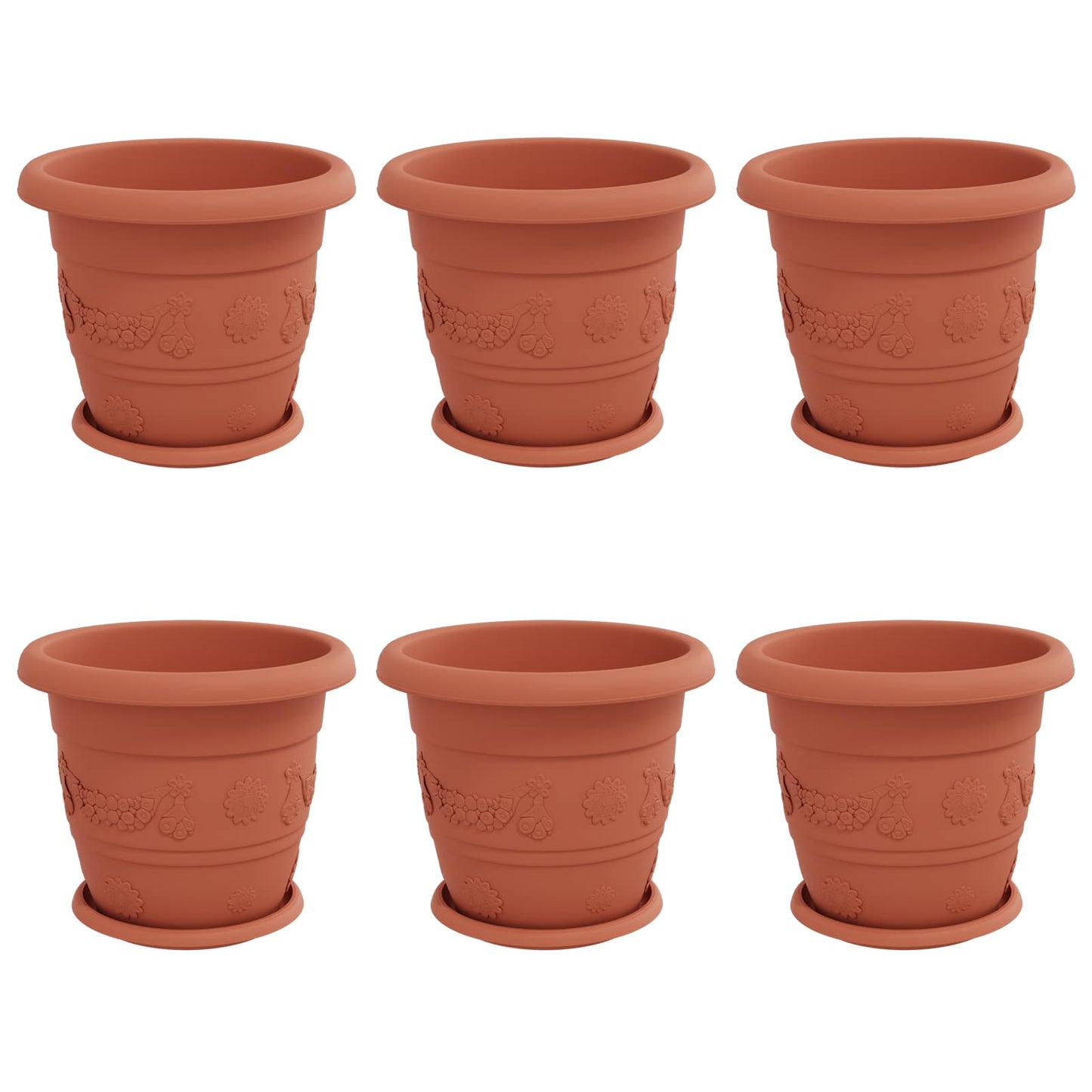 Macetas 6 Pcs Rojo Ladrillo Ø 30 X 25 Cm Plástico_0