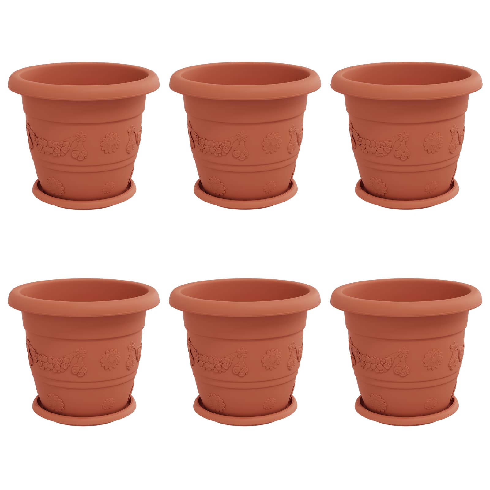 Macetas 6 Pcs Rojo Ladrillo Ø 30 X 25 Cm Plástico_0