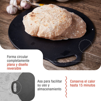 Victoria Plancha Cocina Hierro Fundido Esmaltado Inducción Budare 38cm Pizza, Crepes Para Fuego, Horno, 38526, Negro_2