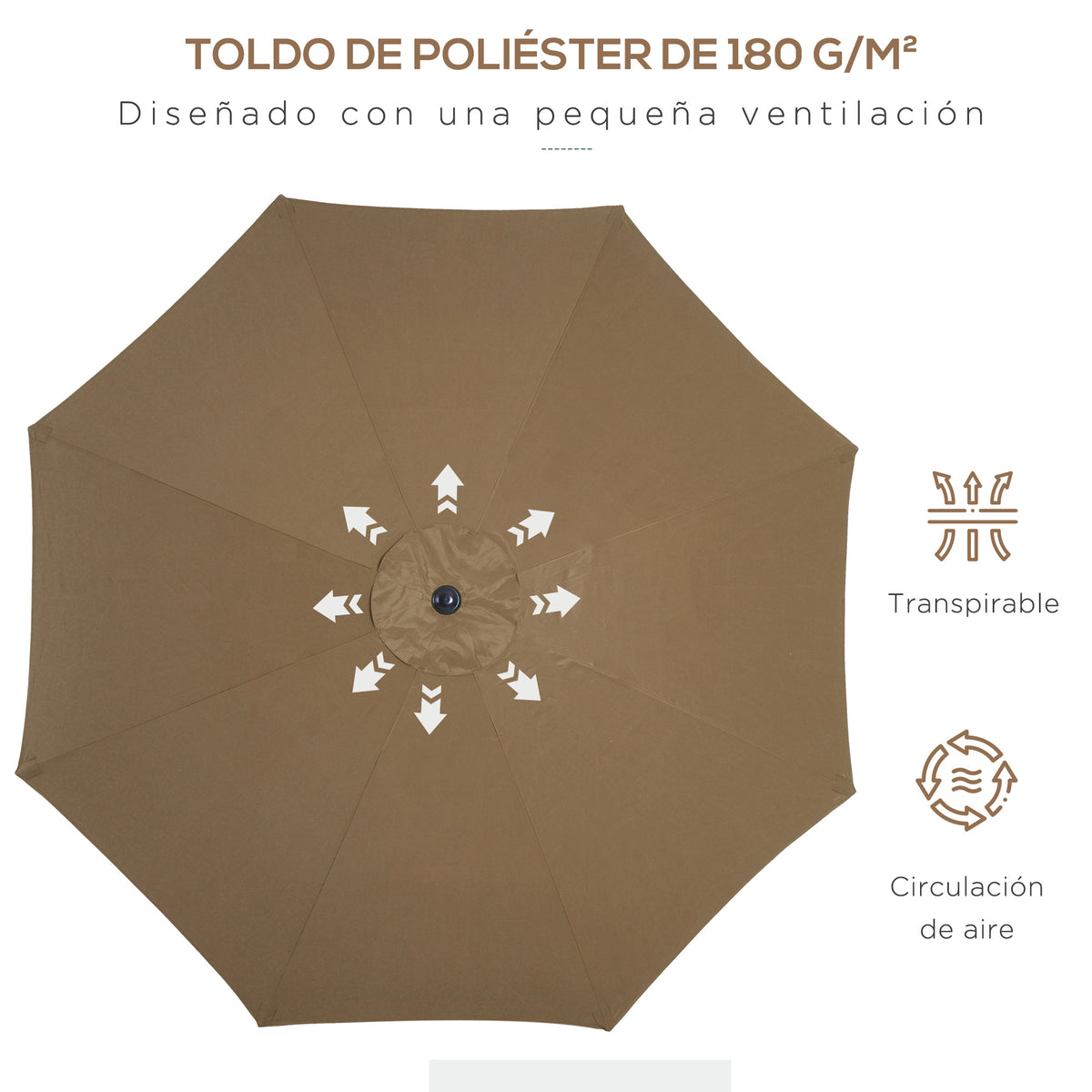 Outsunny Sombrilla De Jardín Ø300x252 Cm Con Manivela Techo Inclinable Marrón_5