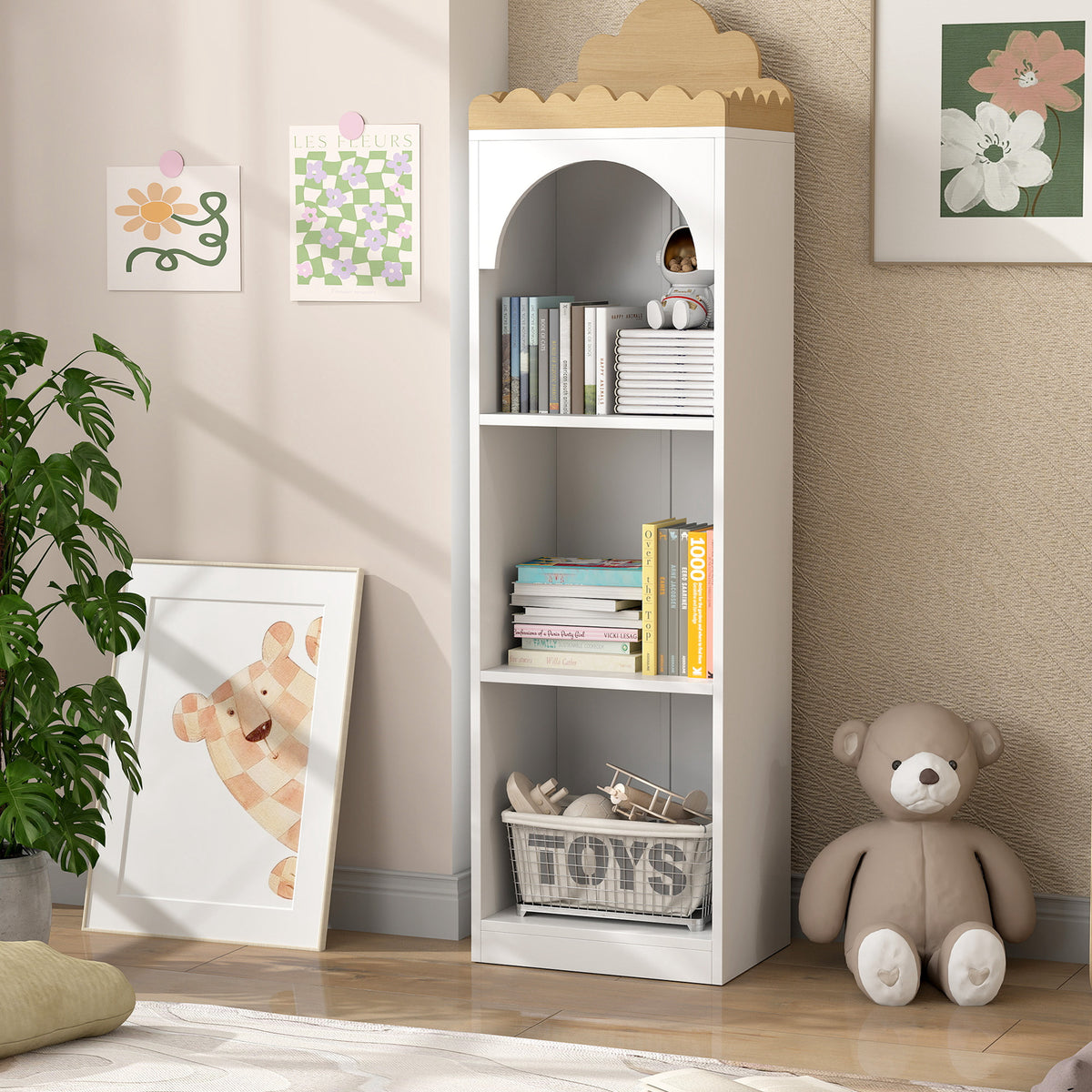 Estante De Livros Para Crianças Aiyaplay Mdf E Madeira De Pinho Branco E Madeira 40x30x139,5 Cm_1
