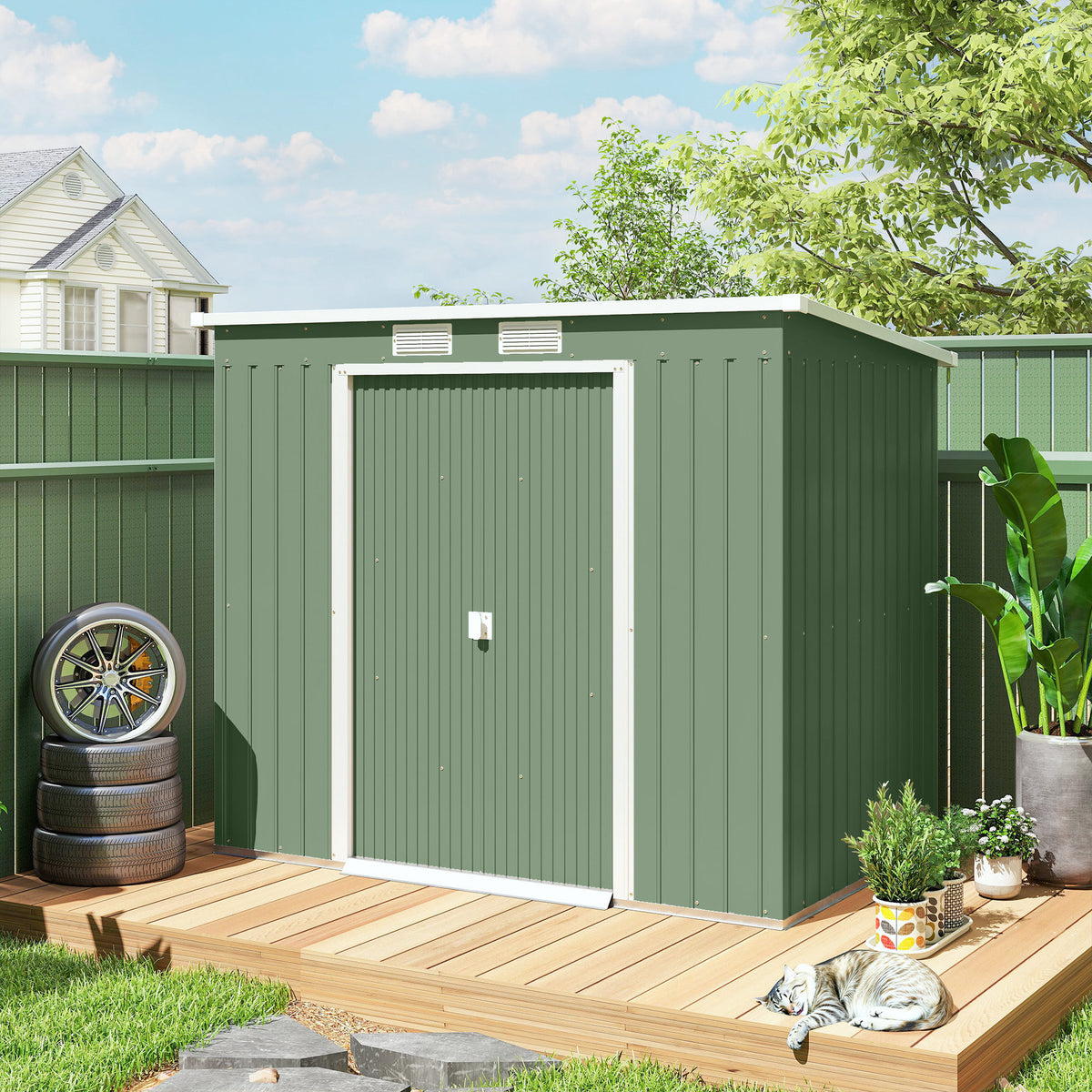 Outsunny Cobertizo De Jardín 213x130x172 Cm Base 2,42m² Con 2 Puertas Correderas_4
