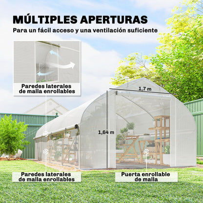 Invernadero De Túnel Outsunny Pe, Acero Galvanizado Blanco 595x300x200 Cm_3