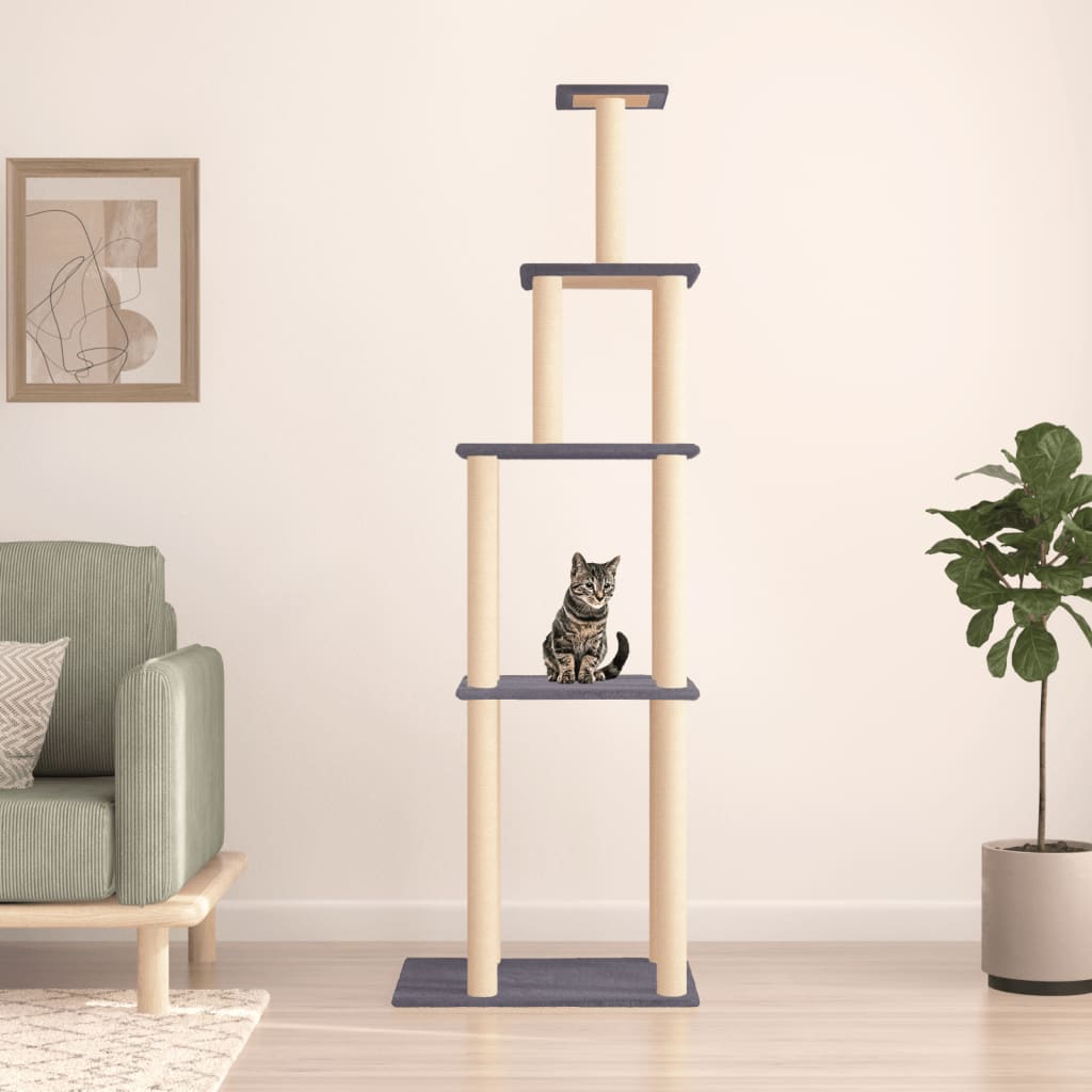 Rascador Para Gatos Con Postes De Sisal Gris Oscuro 183 Cm_1