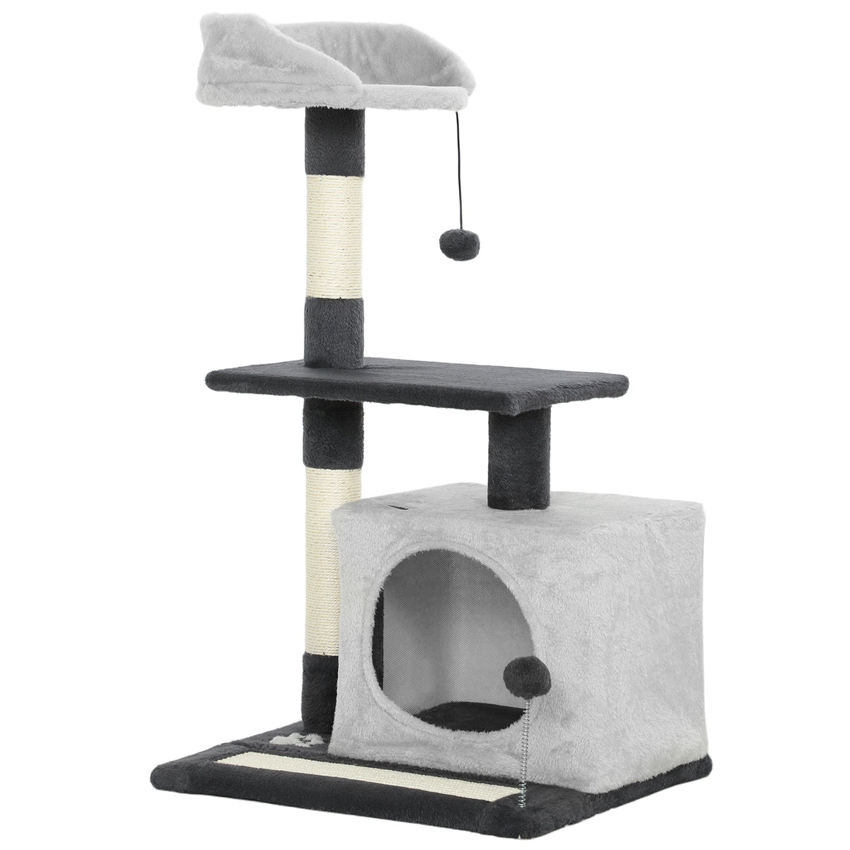 Pawhut Árbol Rascador Para Gatos 85 Cm Con Plataformas Cueva Gris Claro Y Negro_0