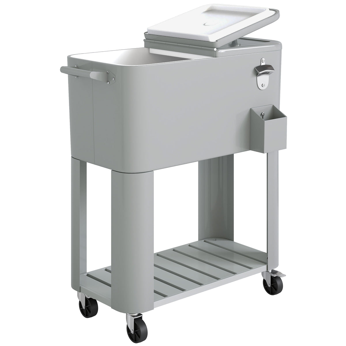Outsunny Carrito Nevera De 76l Con Ruedas Estante Abrebotellas Asas Plateado_0