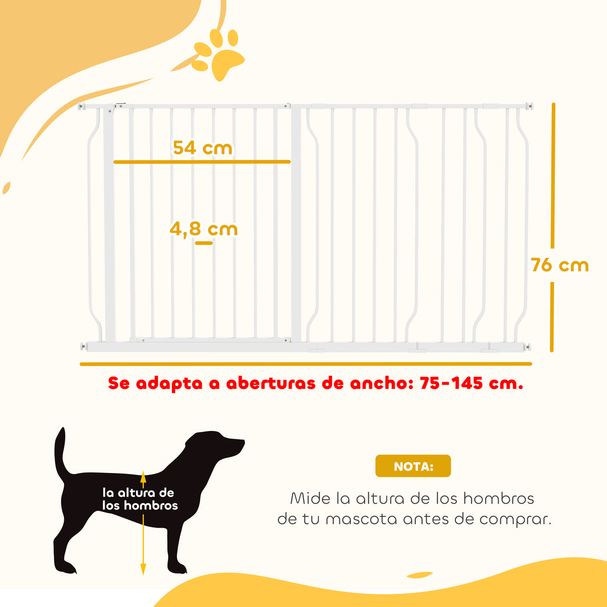 Pawhut Barrera De Seguridad De Perros Para Escaleras 75-145 Cm Con 3 Extensiones_2