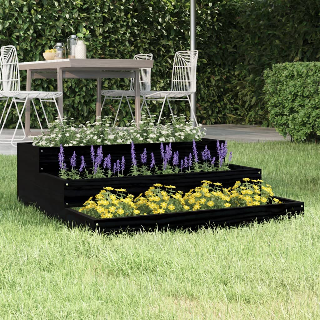Jardinera De Madera Maciza De Pino Negro 78x78x27 Cm_1