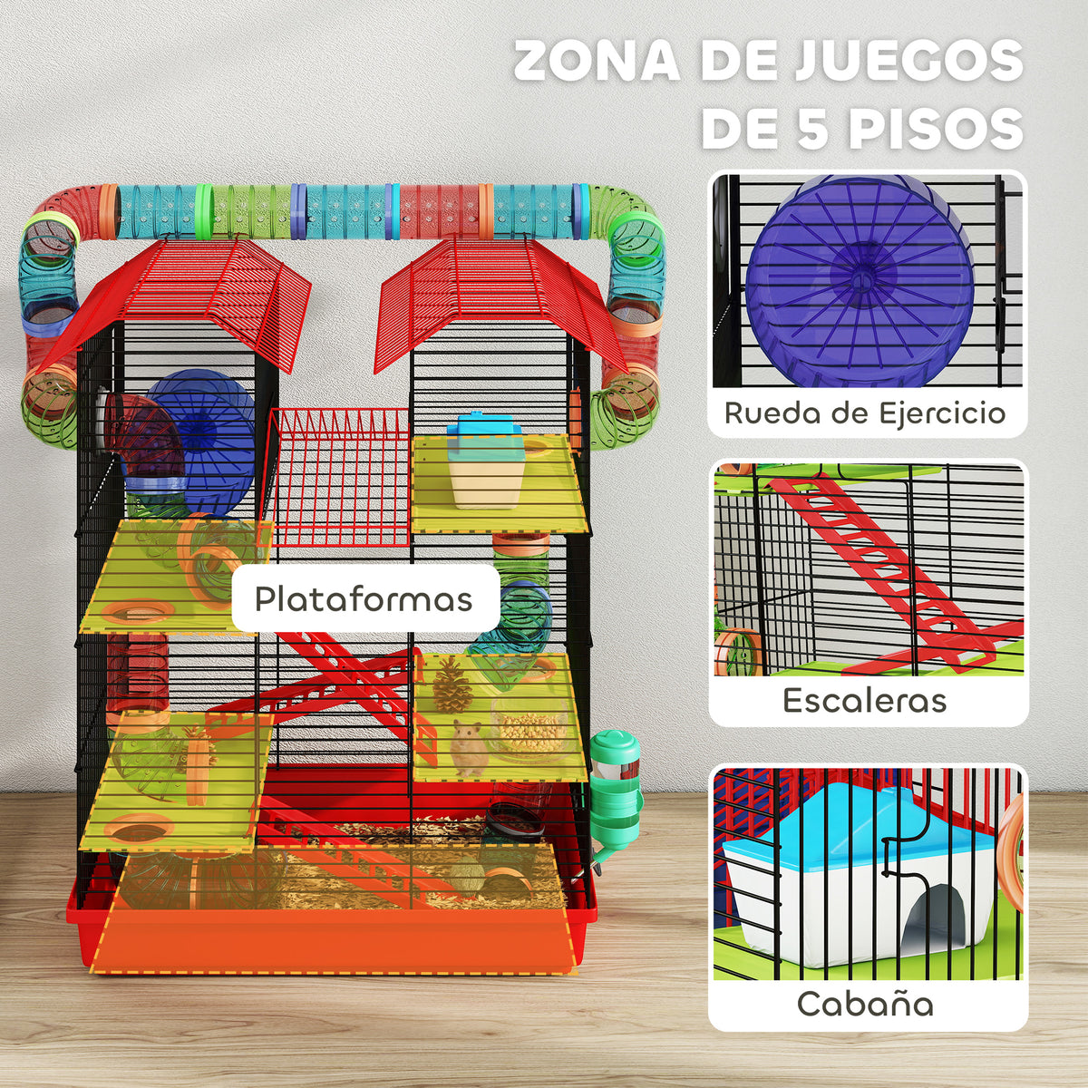 Jaula Para Hámster Pawhut Metal, Pp Rojo 47x30x59 Cm_3