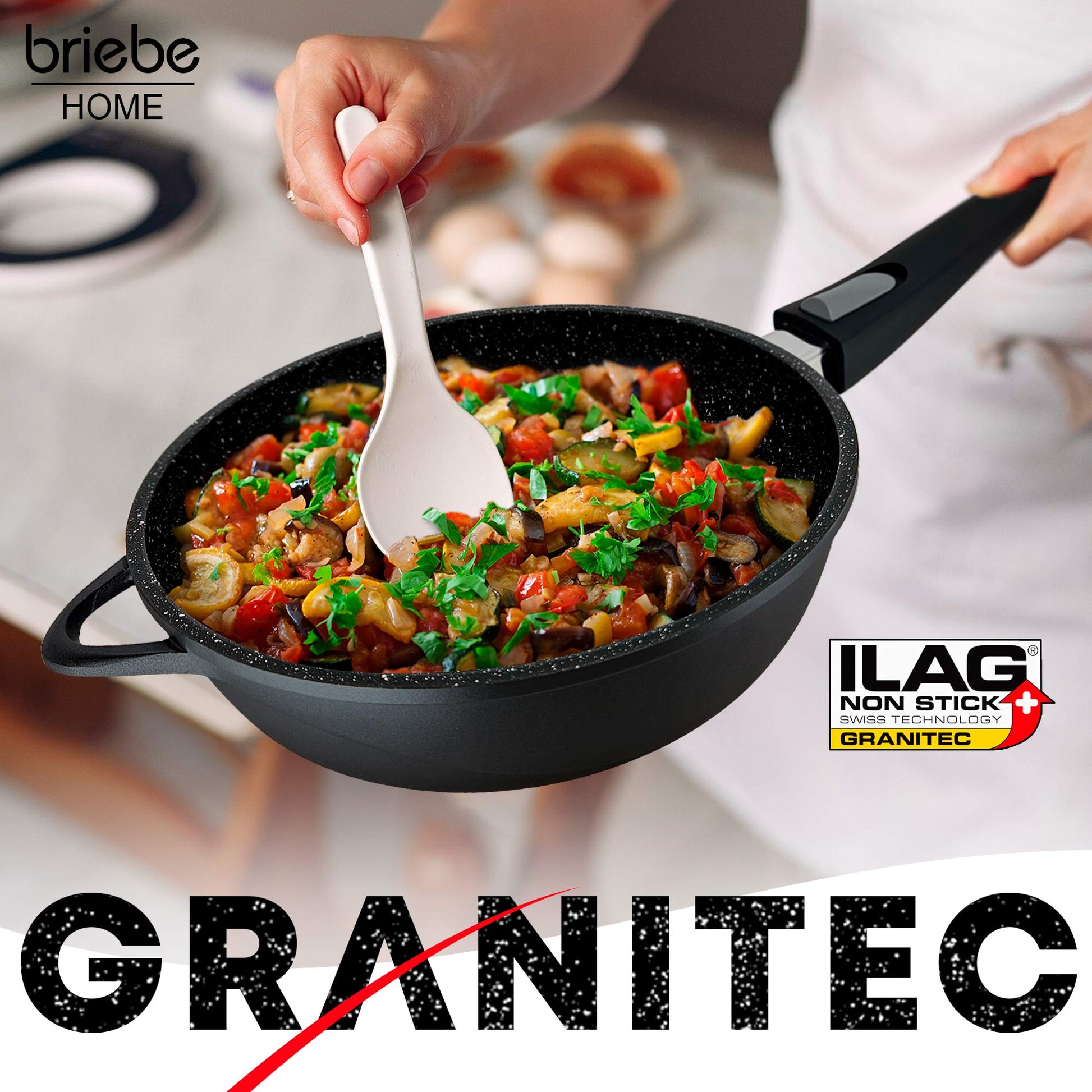 Briebe Set 2 Sartenes Inducción Antiadherentes, Mango Extraíble, Hondas, 24/ 28 Cm Sin Pfoa, Tapas, Mgk19s, Negro_1