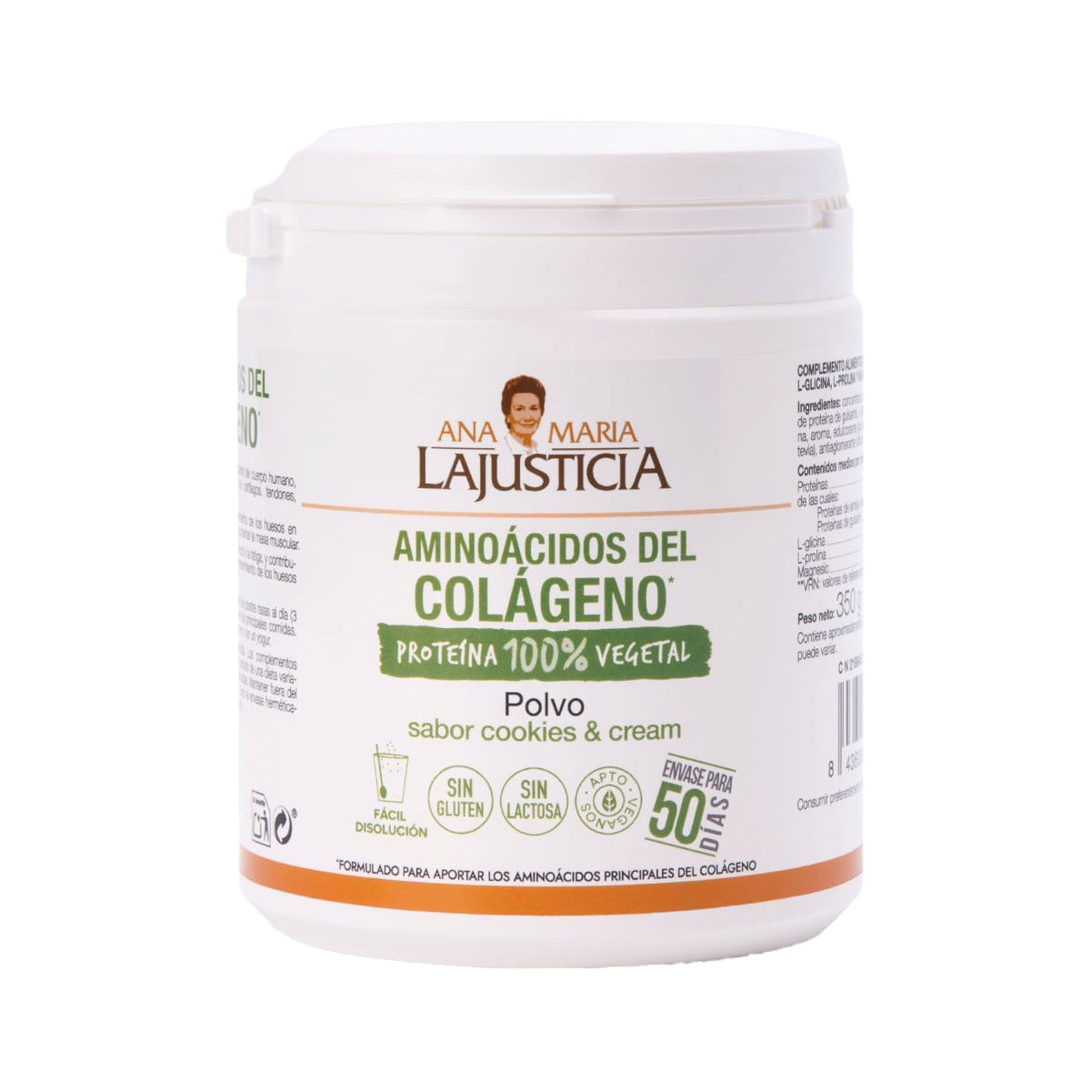 Aminoácidos de colágeno Sabor Cookies & Cream, Ana María La Justicia, 350 g en Polvo