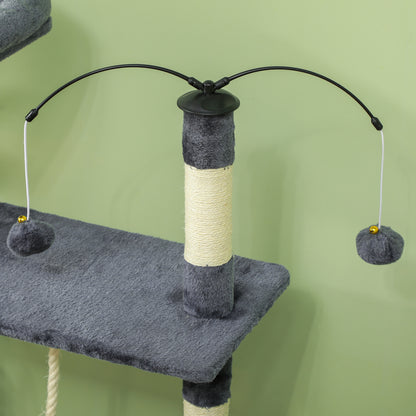 Pawhut Árbol Rascador Para Gatos 134 Cm Con Nidos Plataformas Gris Oscuro_3