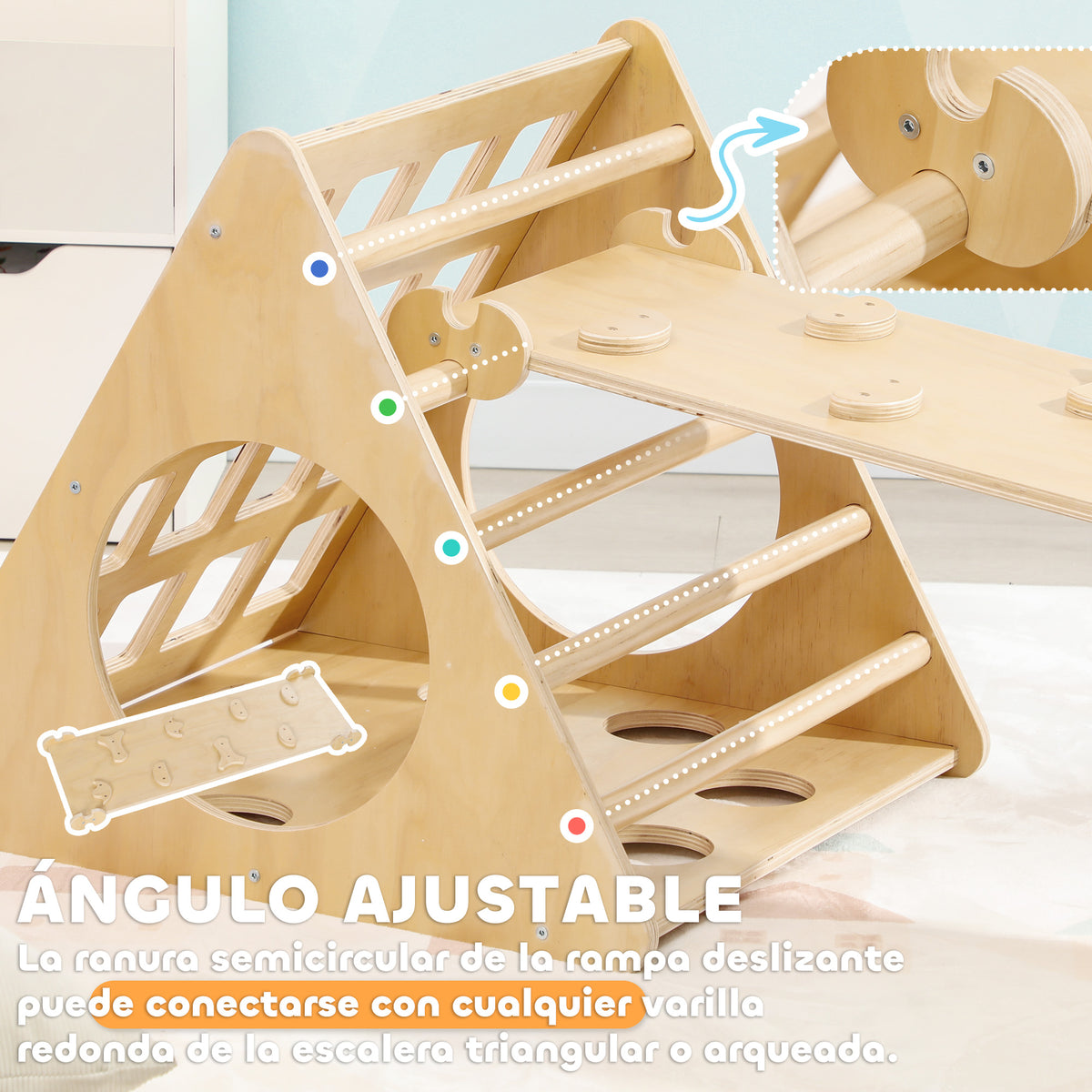 Aiyaplay Triángulo De Escalada De Madera 8 En 1 175x59,5x60 Cm Natural_5