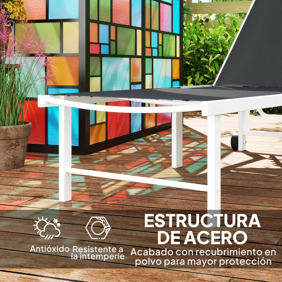 Outsunny Tumbona Jardín Exterior Con Ruedas Respaldo Ajustable 166x60x84 Cm Gris_5