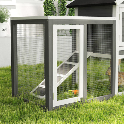 Pawhut Conejera De Madera Con Zona Abierta Y Rampa 123,5x62,6x92,5 Cm Gris_3