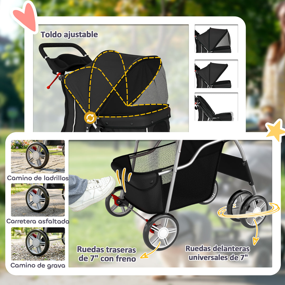 Pawhut Carrito Para Perros Plegable Con Cesta De Almacenaje 77x44x102 Cm Negro_5