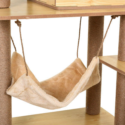 Pawhut Árbol Rascador Para Gatos Altura 130cm Con Postes De Yute Camas Amarillo_4
