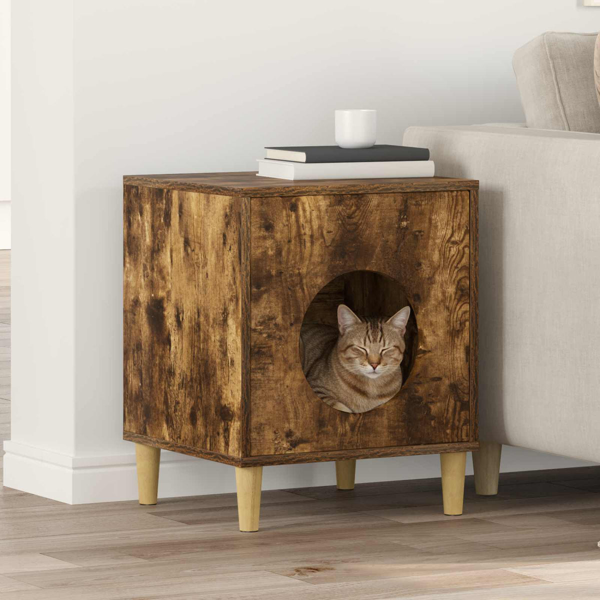 Casa Para Gatos Roble Ahumado 42,5 X 40 X 53 Cm_1