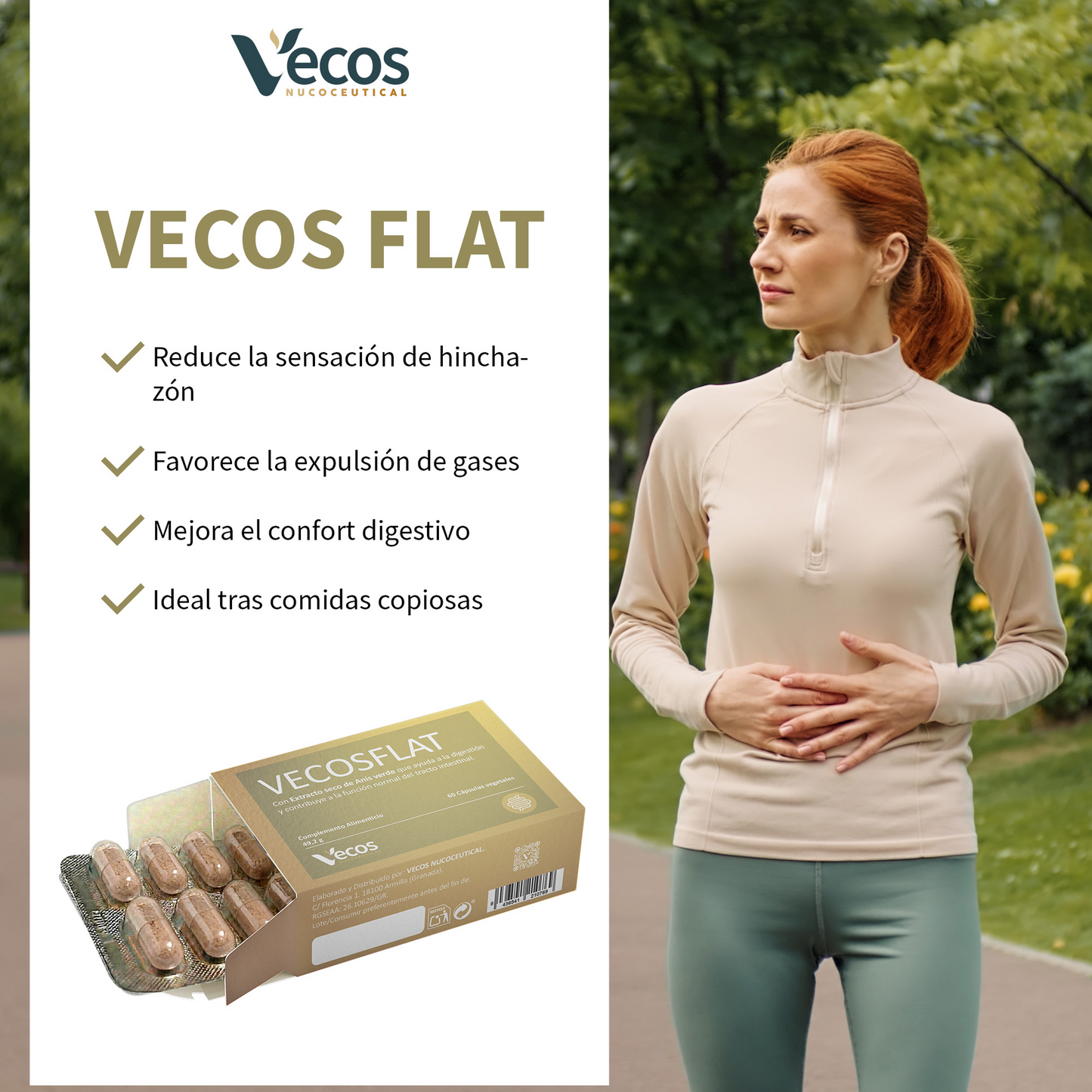 Vecosflat Vecos 60 Cápsulas | Digestión, Gases E Hinchazón | Carbón Activo Y Plantas Digestivas_3