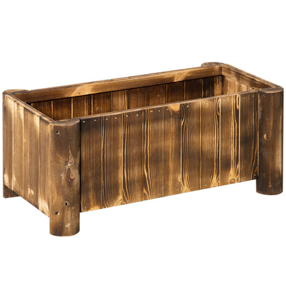 Outsunny Jardinera De Madera Arriate De Jardín Con 4 Patas 70x35x30 Cm Natural_0