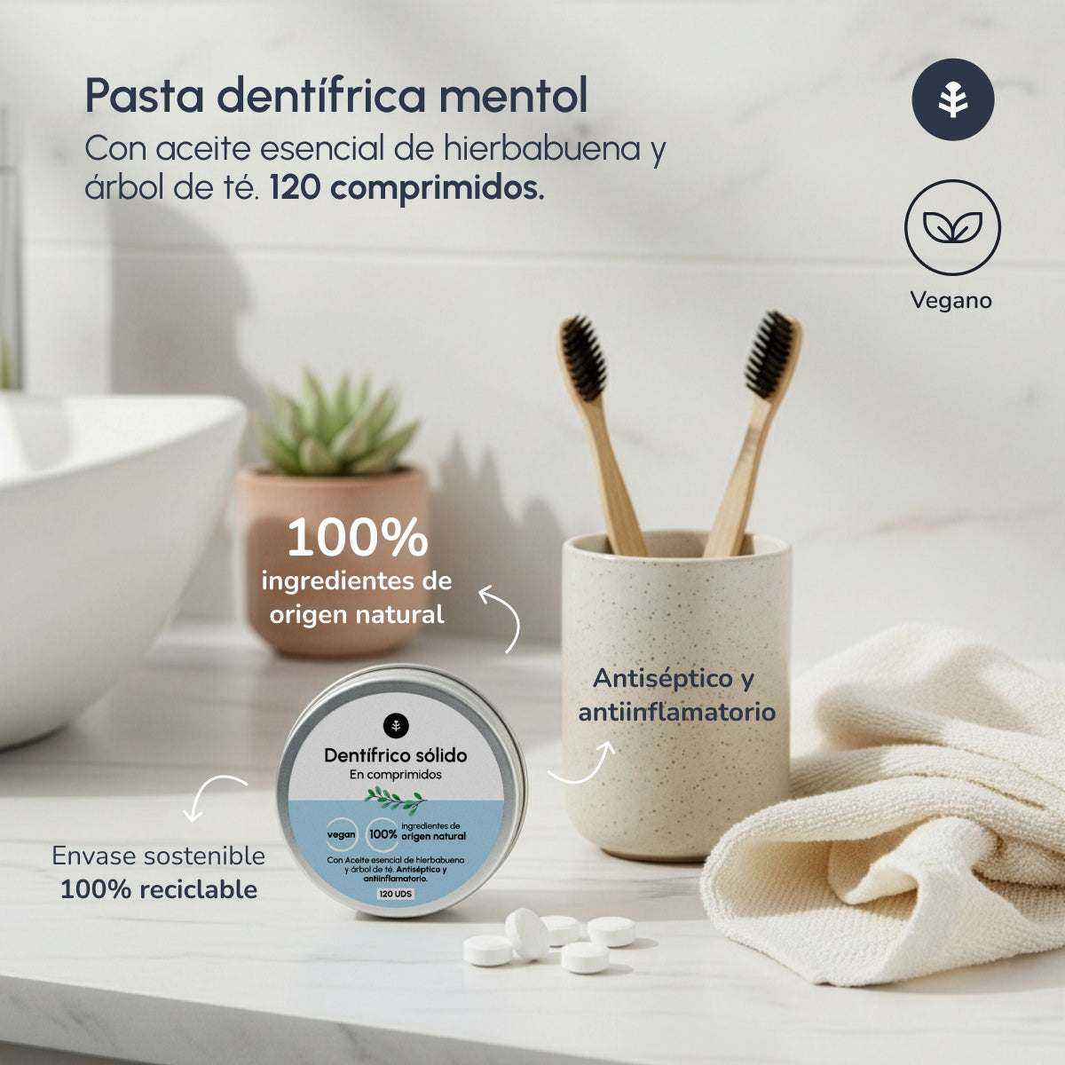 Pasta de dientes sin flúor sólida Planeta Huerto 120 tabletas