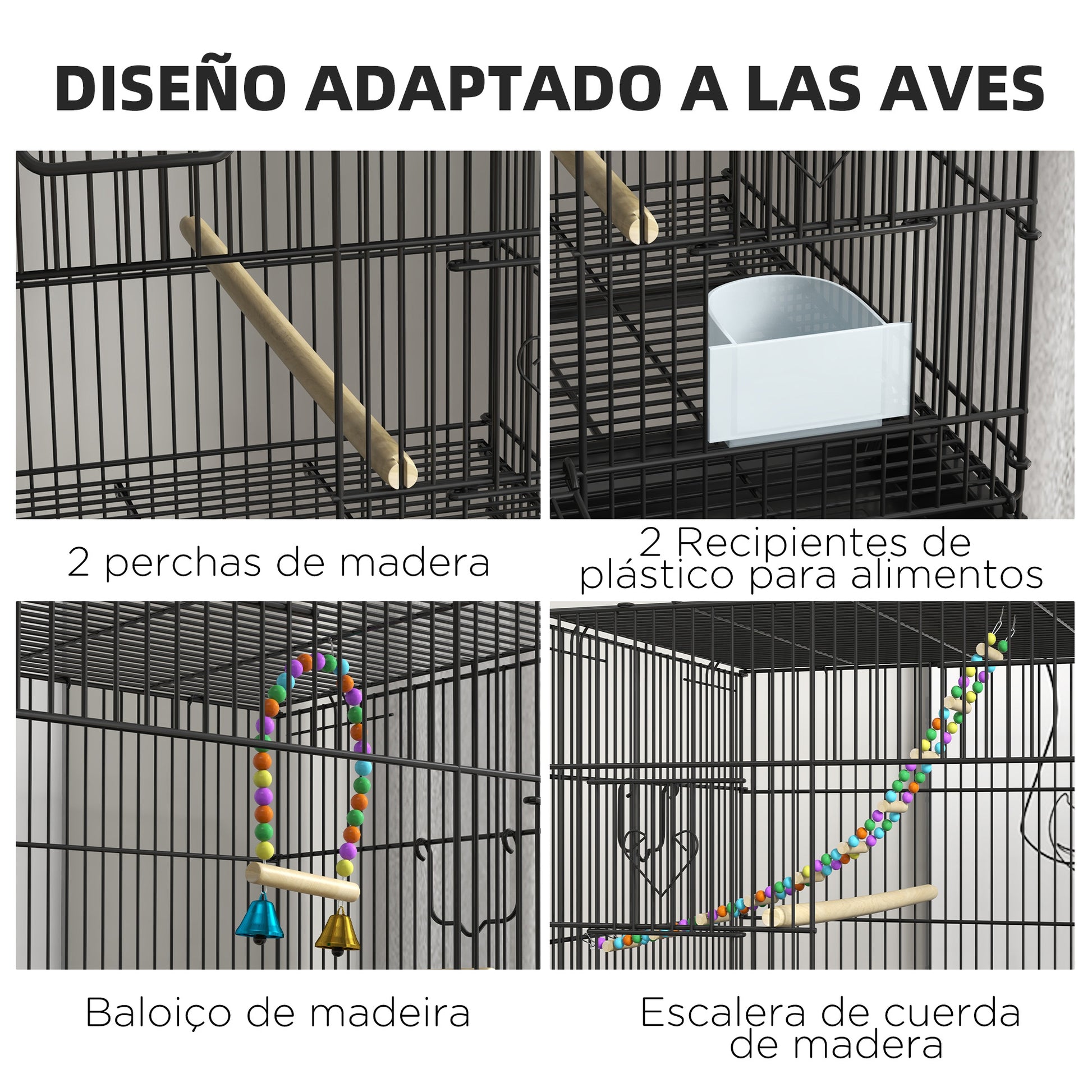Pawhut Jaula Para Pájaros Doble Apilable 77x46x164 Cm Con Ruedas Negro_5