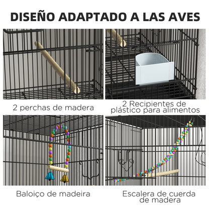 Pawhut Jaula Para Pájaros Doble Apilable 77x46x164 Cm Con Ruedas Negro_5
