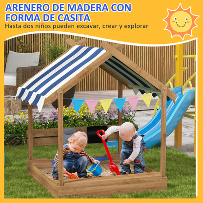 Arenero Para Niños Outsunny Madera De Abeto Marrón 124x116x146 Cm_3