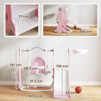Aiyaplay Tobogán Infantil 4 En 1 Con Columpio Y Tobogán Para Interior Rosa_2
