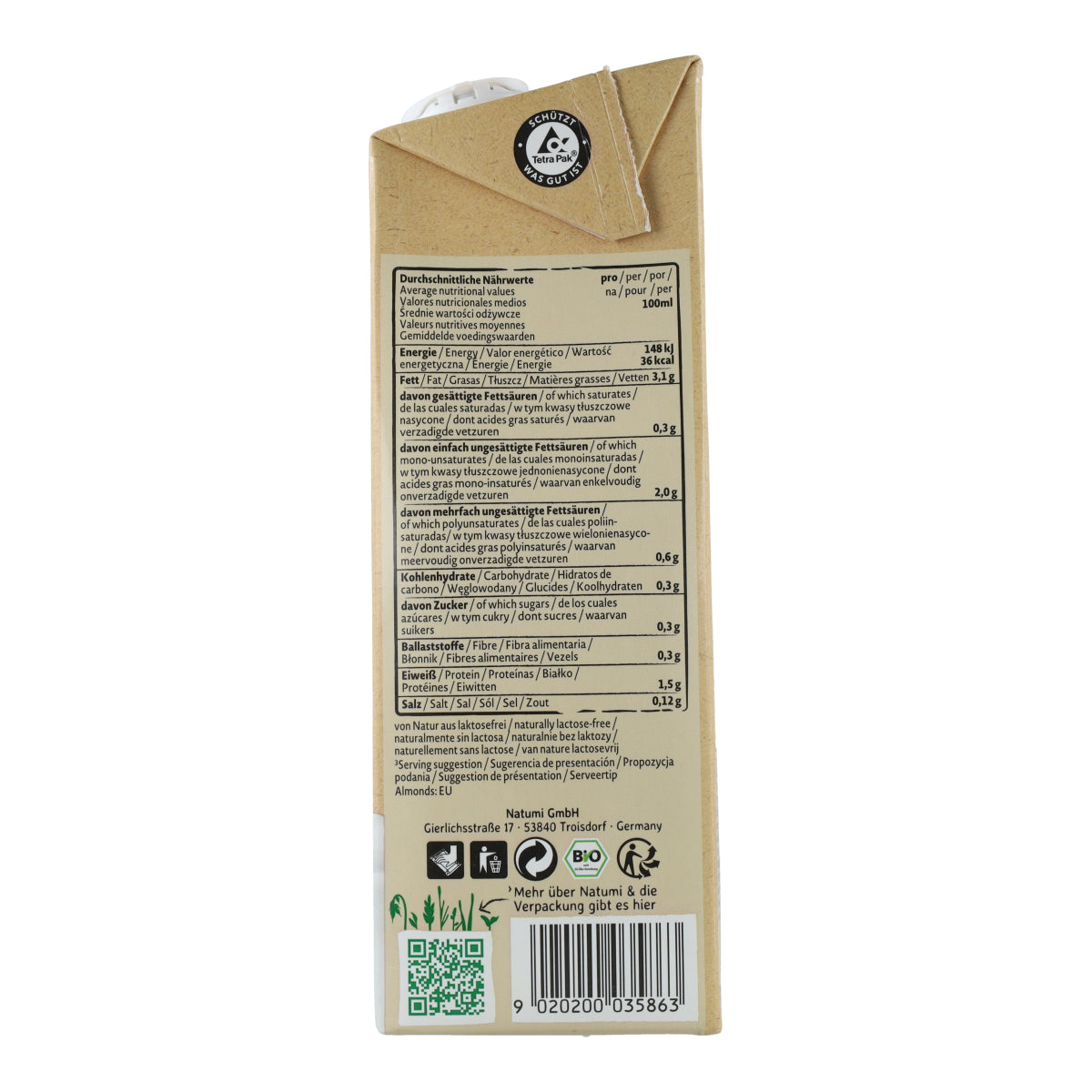 Bebida de Almendra Premiun & Pure BIO Natumi 1 L
