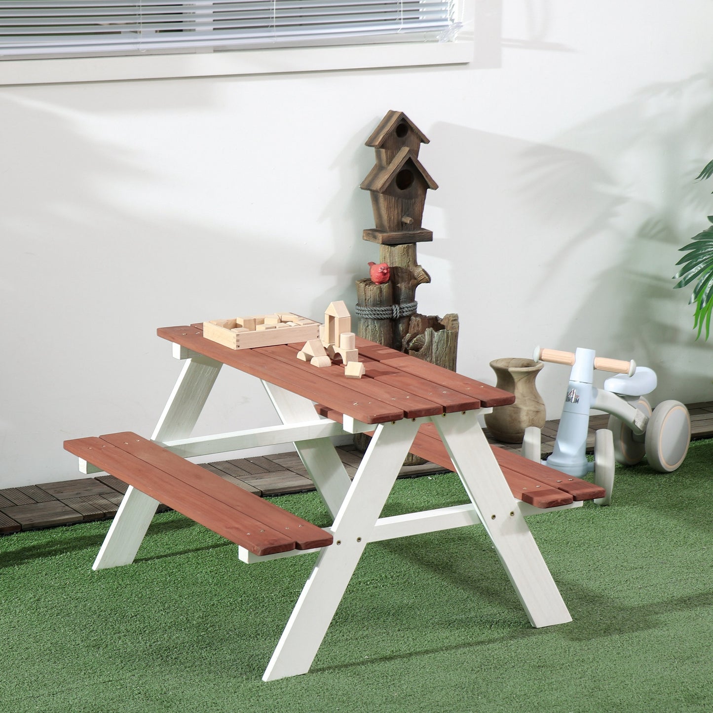 Outsunny Juego De Mesa Y 2 Bancos Infantiles De Madera 89x79x50 Cm Marrón_1