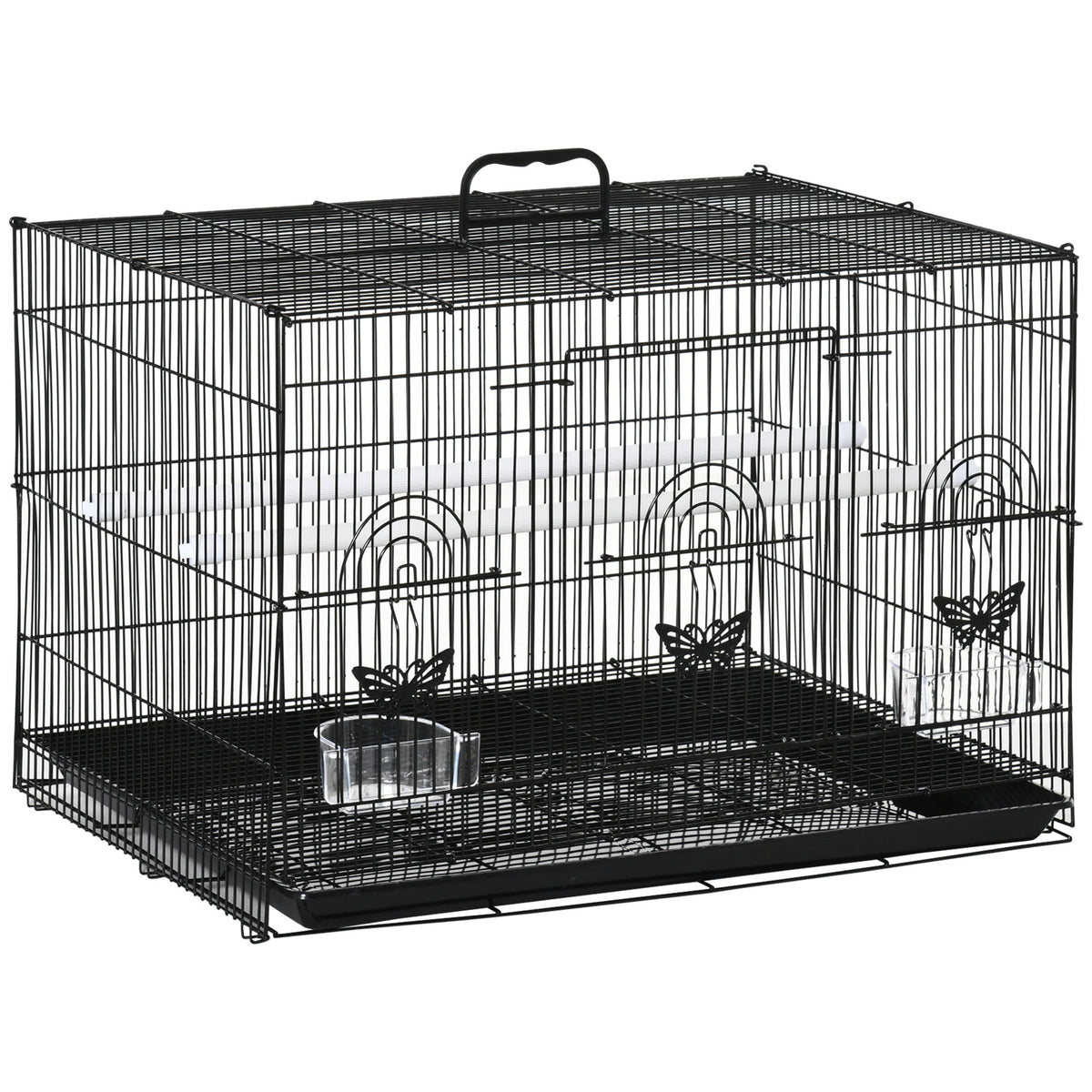 Pawhut Jaula Para Pájaros De Metal 60x41x41 Cm Con Comederos Y 2 Perchas Negro_0