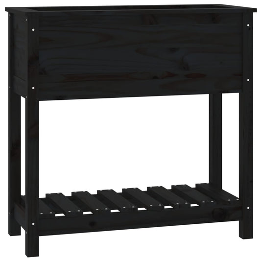 Jardinera Con Estante Madera Maciza Pino Negro 82,5x34,5x81 Cm_0