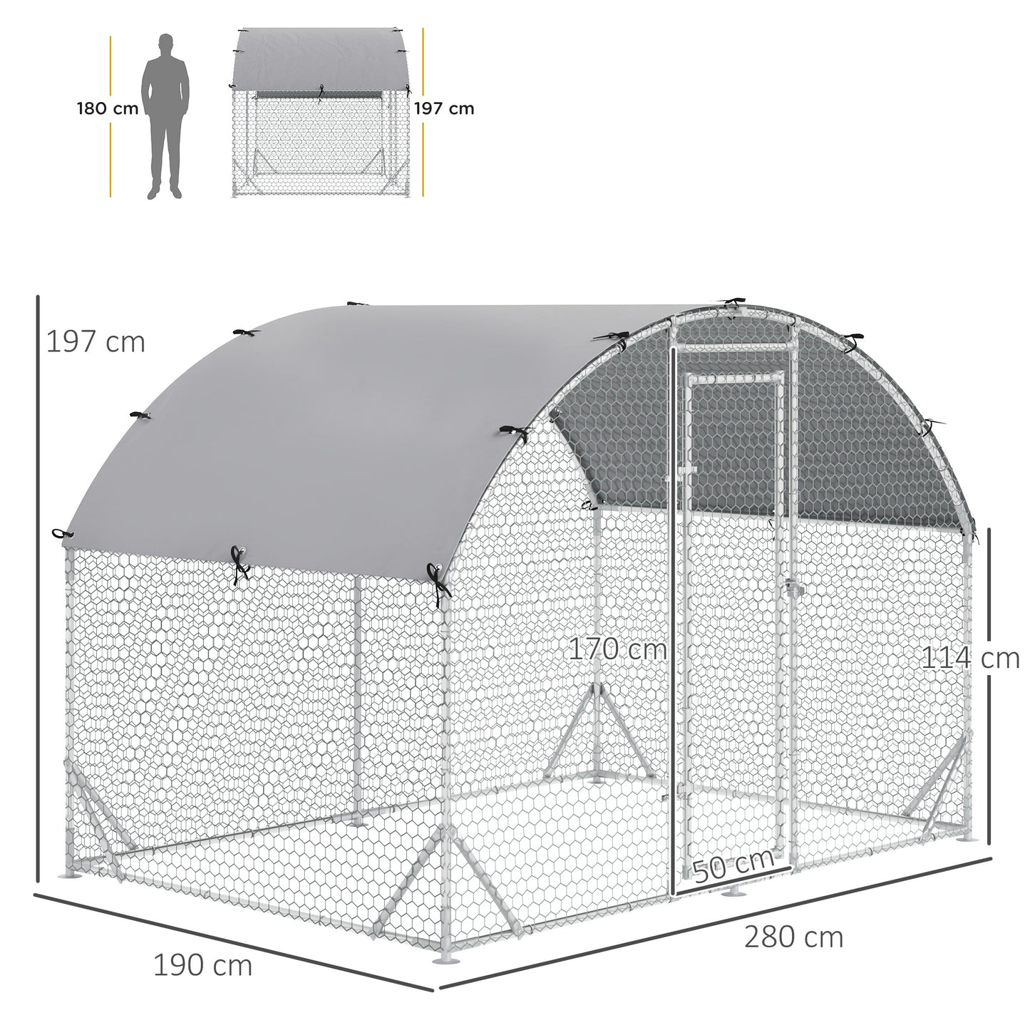 Pawhut Gallinero Para Exterior Grande De Acero Galvanizado 280x190x197 Cm Plata_2