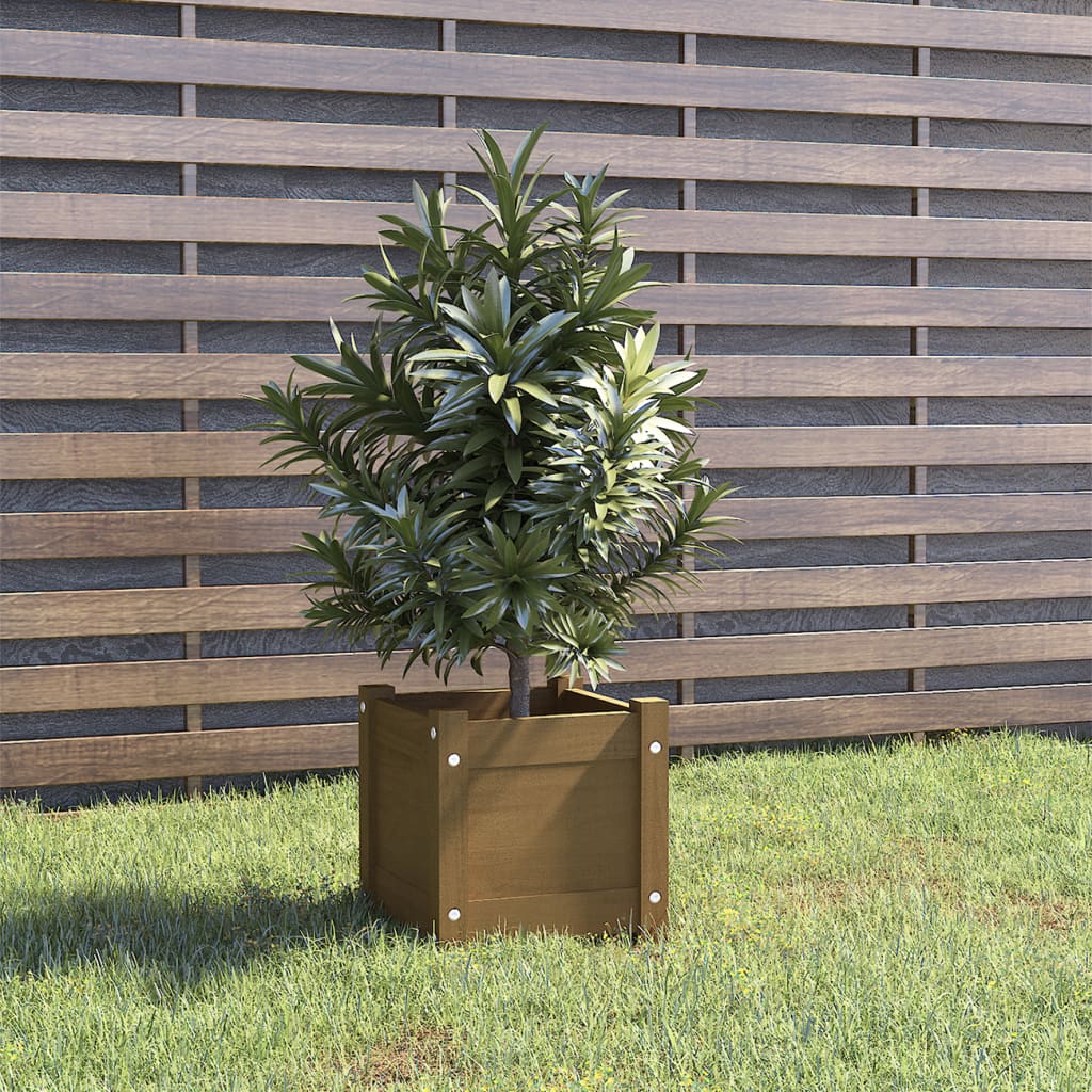 Jardinera De Madera Maciza De Pino Marrón 31x31x31 Cm_1