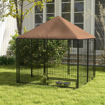 Pawhut Perrera Con Toldo Y 2 Cuencos Para Exterior 141x141x151 Cm Negro_1
