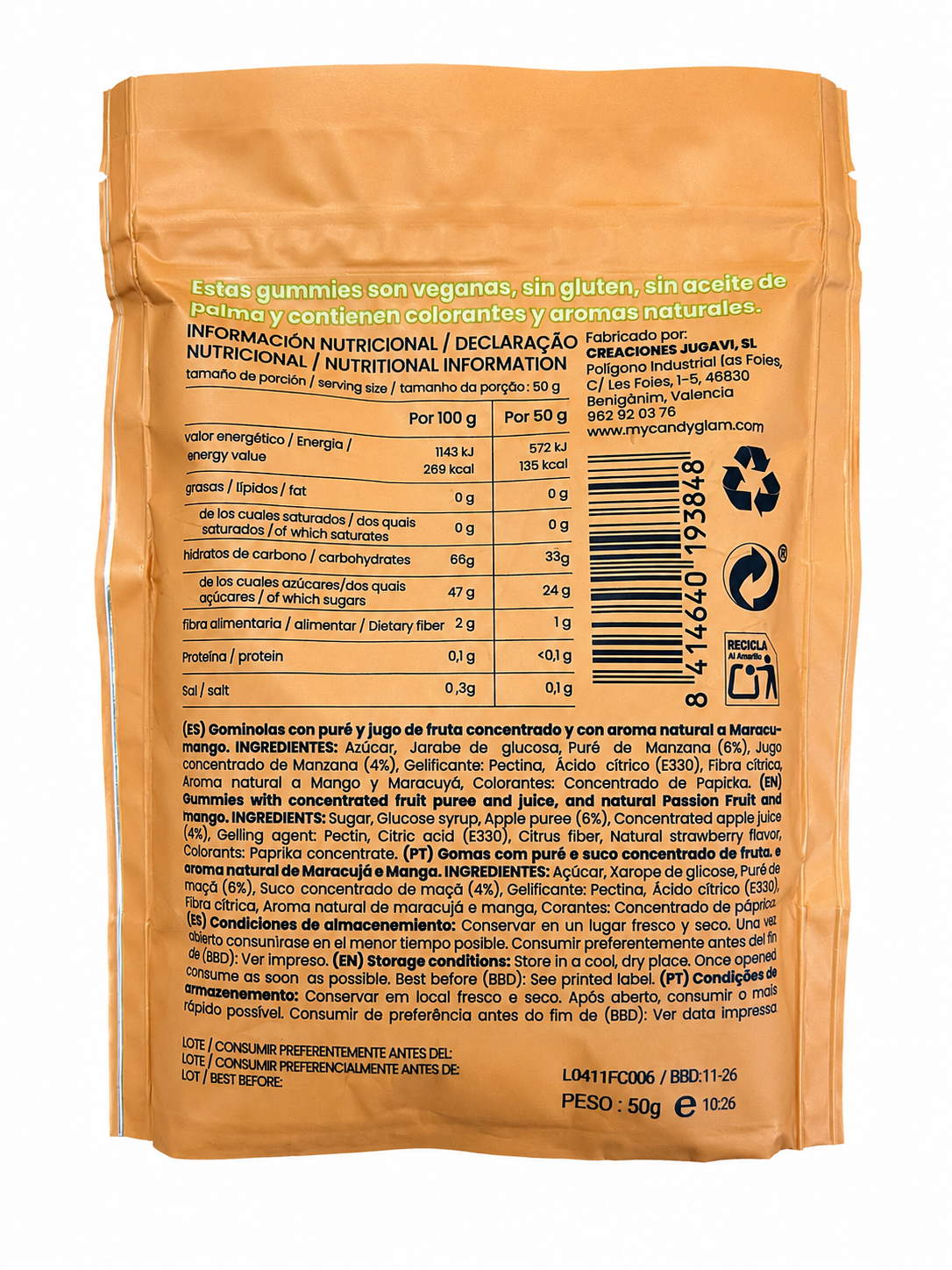 Gummies Veganas Sabor Mango Y Maracuyá Pack 5 Bolsas - Snack Dulce Natural Sin Gluten_3