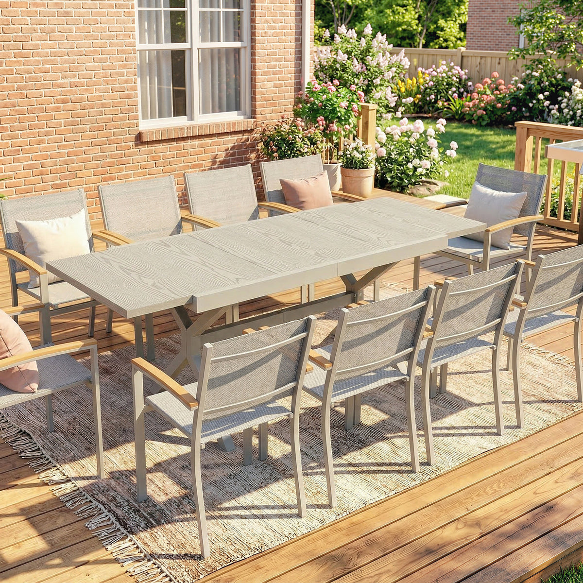 Mesa Jardín Extensible Outsunny Aluminio, Acero Gris Claro 214x85x73 Cm_1