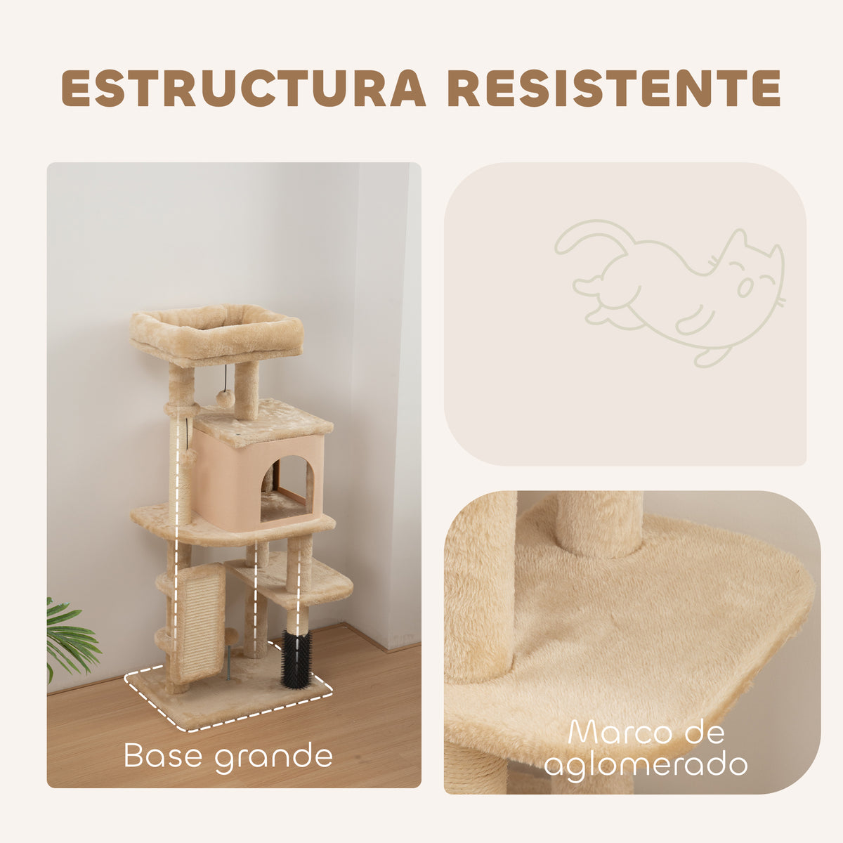 Pawhut Árbol Rascador Para Gatos Altura 104 Cm Con Almohadilla Para Rascar Beige_5
