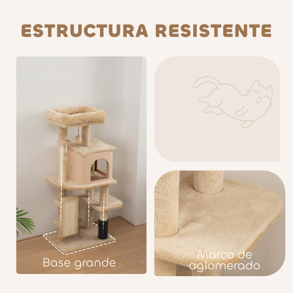 Pawhut Árbol Rascador Para Gatos Altura 104 Cm Con Almohadilla Para Rascar Beige_5