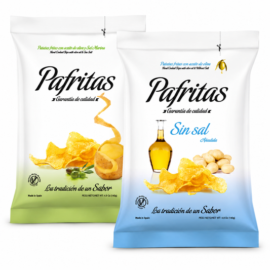Patatas Fritas Artesanas | Pack Patatas Con Aceite De Oliva Virgen | 5x120g Bolsas Con Sal Marina + 5x14og Sin Sal_0
