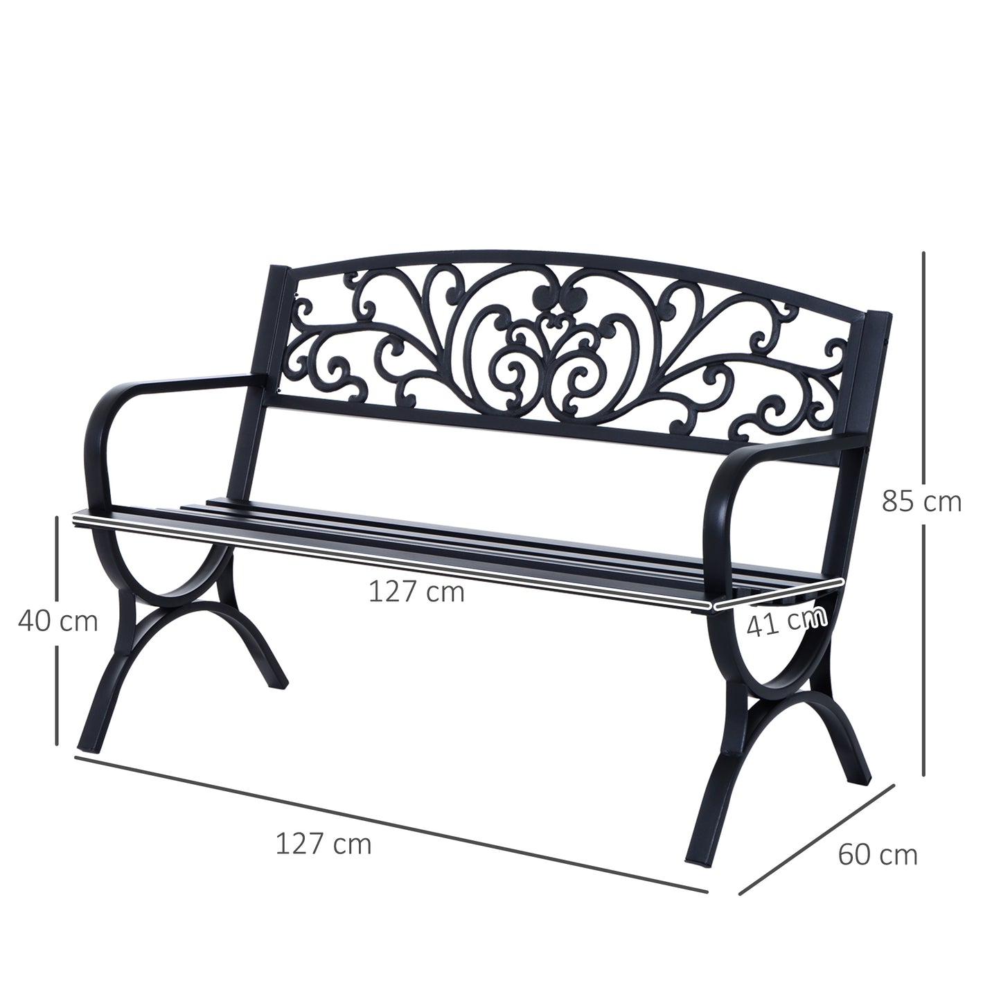 Outsunny Banco De Jardín De 2 Plazas De Terraza Con Patrón Floral Hierro Negro_2