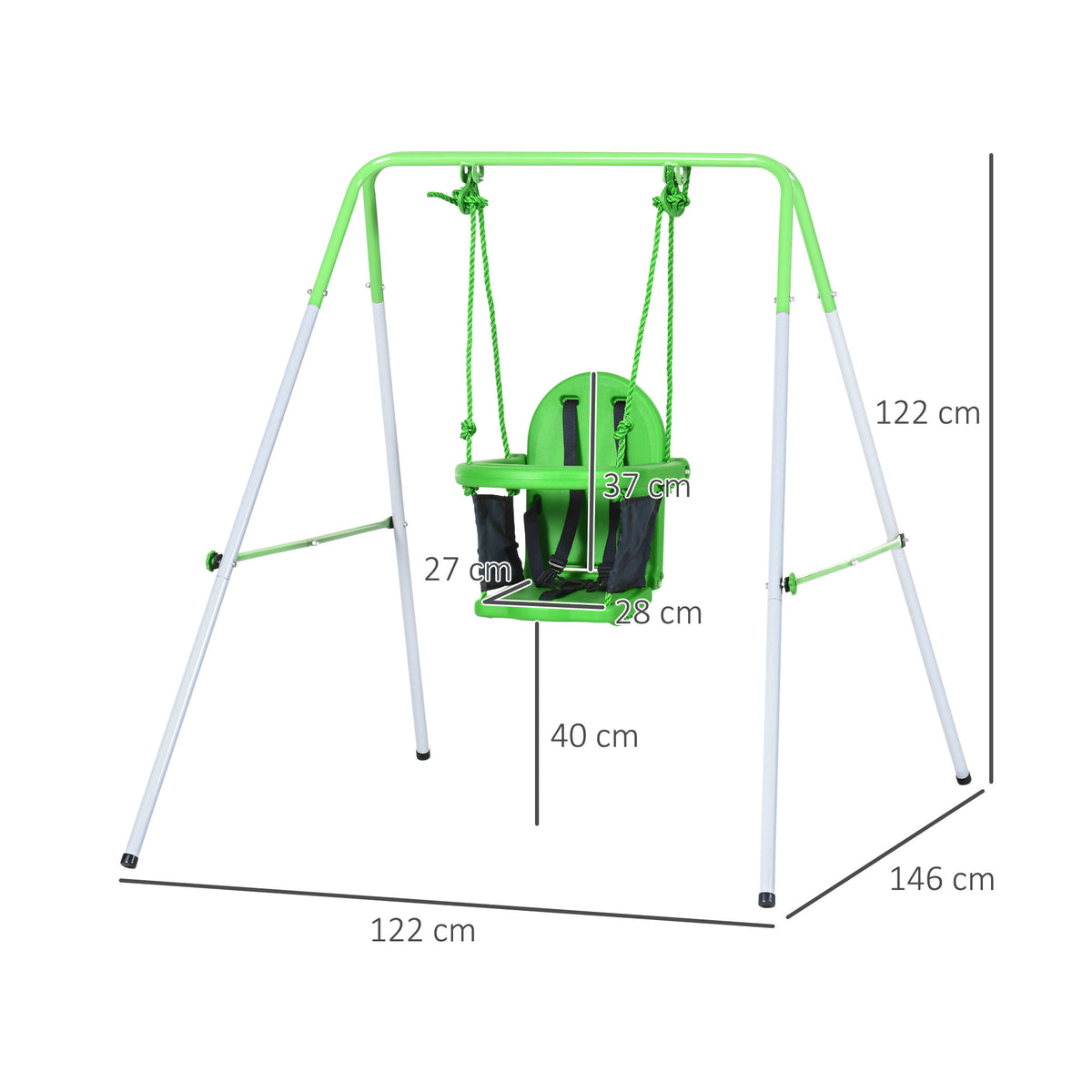 Columpio Infantil De Acero Con Respaldo Outsunny 122x146x122 Cm Verde_2