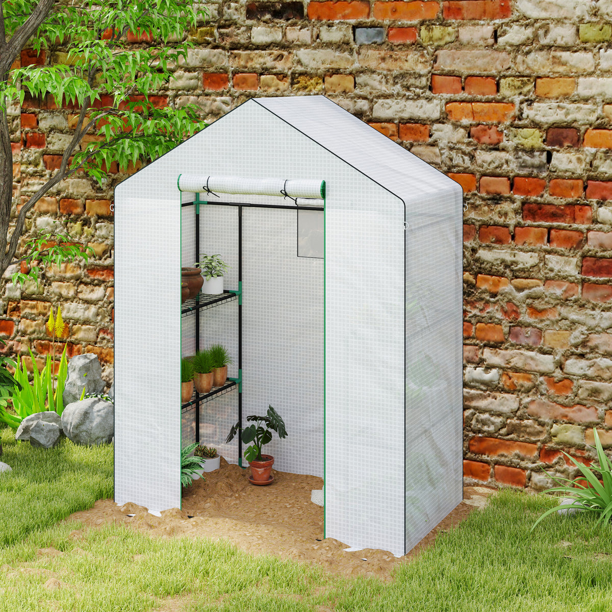 Outsunny Invernadero Para Jardín Con 1 Puerta 2 Ventanas 140x73x190 Cm Blanco_3