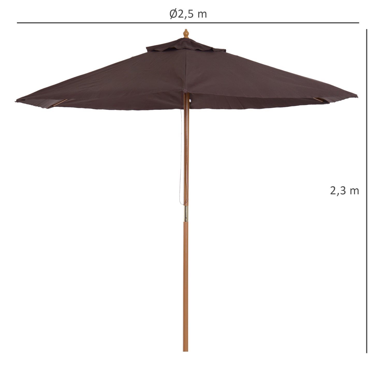 Outsunny Sombrilla De Jardín Con 6 Varillas De Bambú Y Poste Desmontable Ø2,5 M_2