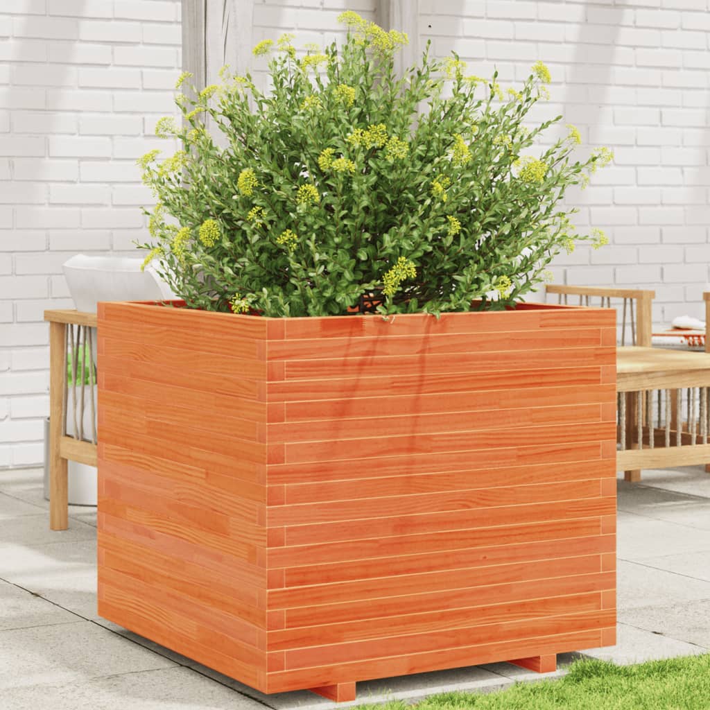 Jardinera Madera Maciza De Pino Marrón Cera 80x80x72 Cm_1