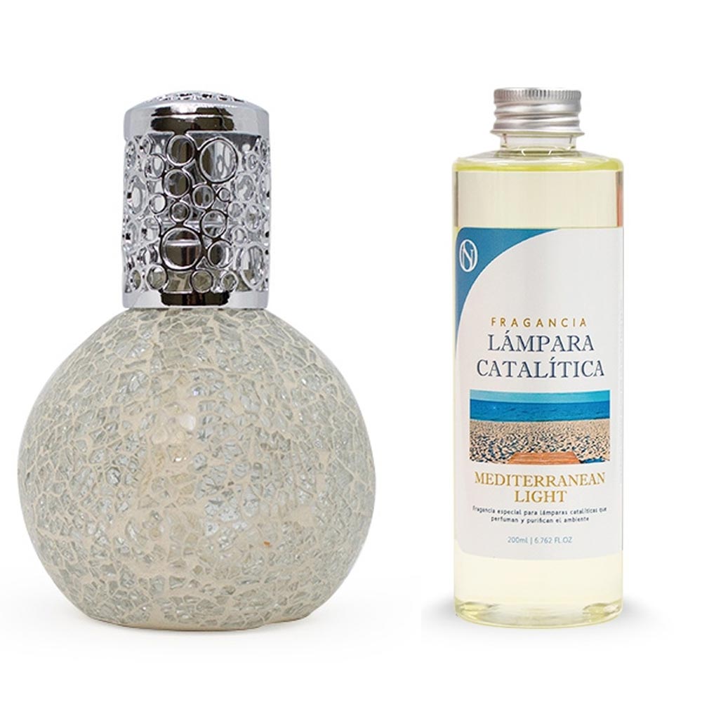 Lámpara Catalítica Mosaico Blanco + Aroma Mediterranean Light 500ml - Elimina Malos Olores, Impurezas Y Perfuma_0