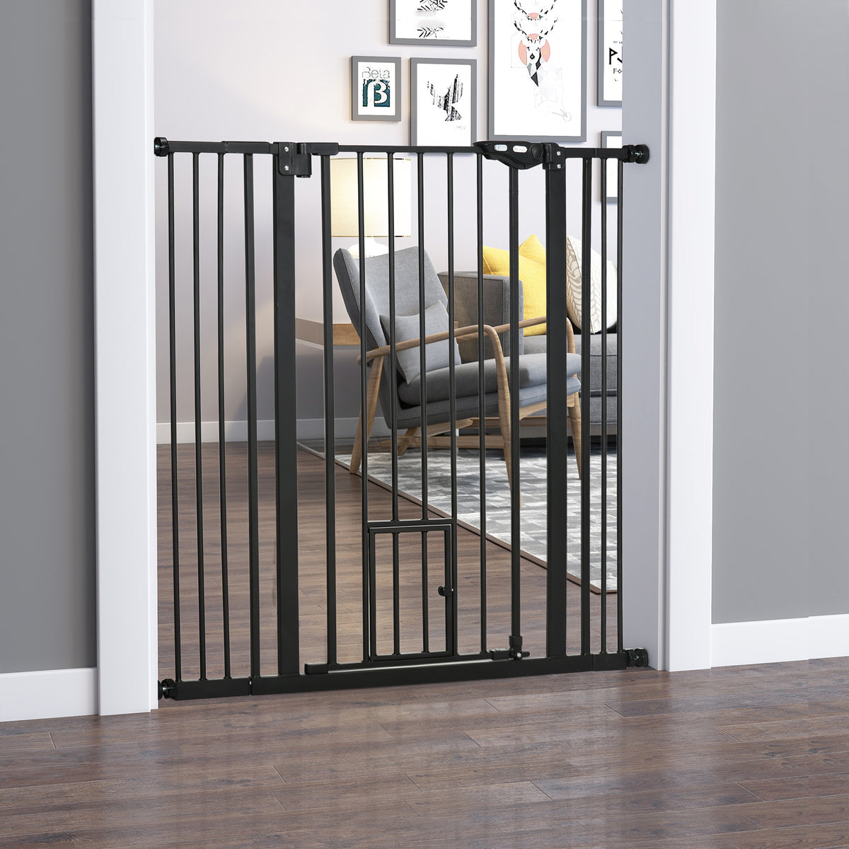 Pawhut Barrera De Seguridad Para Perros Con 1 Puerta 74-101x104,1 Cm Negro_1